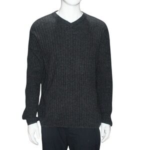 Structure‎ Wool Blend Ribbed V Neck Sweater Charcoal Gray Mens Large